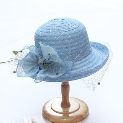 Lady Summer Outdoor Shade and Breathable Sun Hat Flat Top Wide-brimmed Sunhat Elegant Vintage Fashion Lace Mesh Hemming Hat