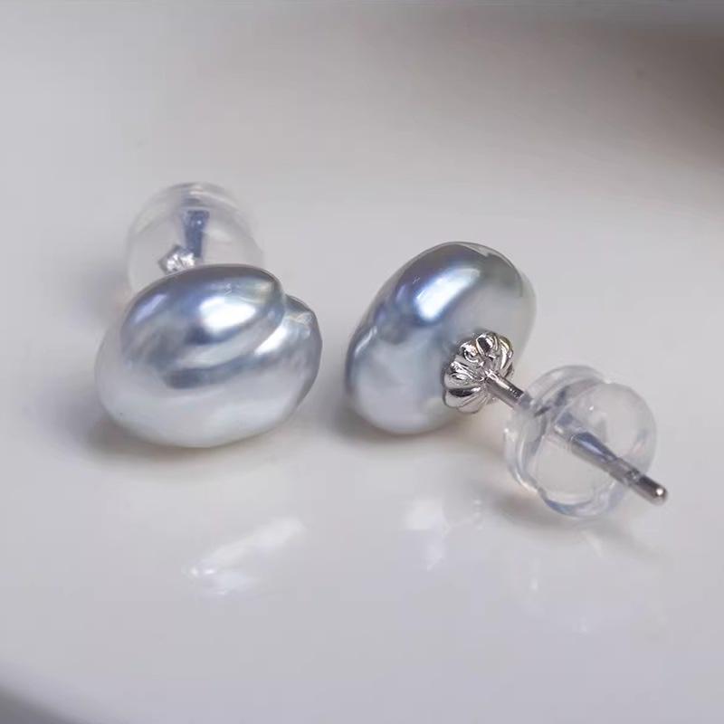 Жуцзи Таити Кеши Черные Жемчужные Неправильной Формы Серьги 8-9mm