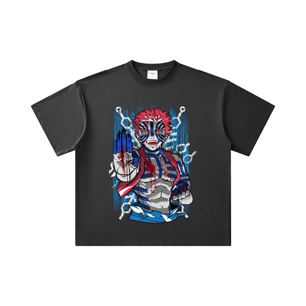 260 GSM Double Yarn 32 Count 100% Cotton Demon Slayer V79 Akaza Print Unisex Heavy Cotton T Shirt