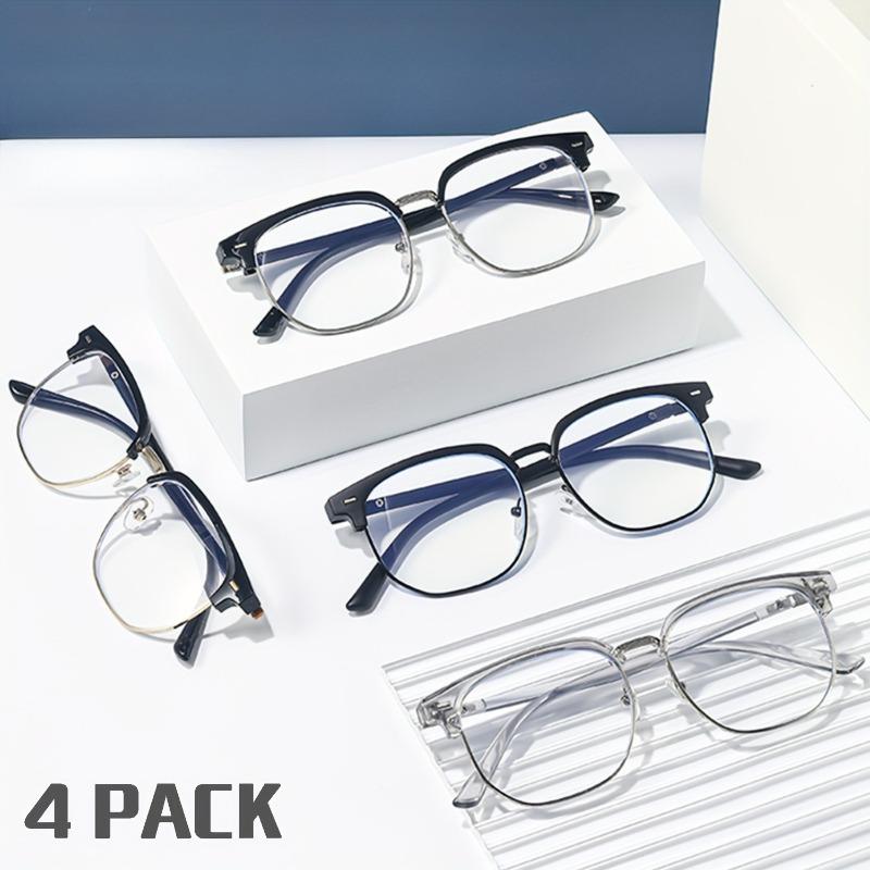4 Piece Set of Classic Retro Casual Glasses Suitable for Both Men and Women To Wear High-definition Anti Blue Light Glasses