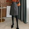 Qooth Women Vintage Checkered Wool Pencil Skirt Elegant High Waist Houndstooth HiP Skirt For Autumn Winter QT2301