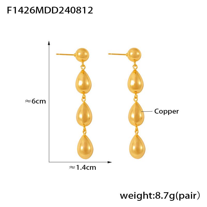 18k Gold-Plated Geometric Tassel Earrings for Women - Light Luxury, Versatile Design, Copper
