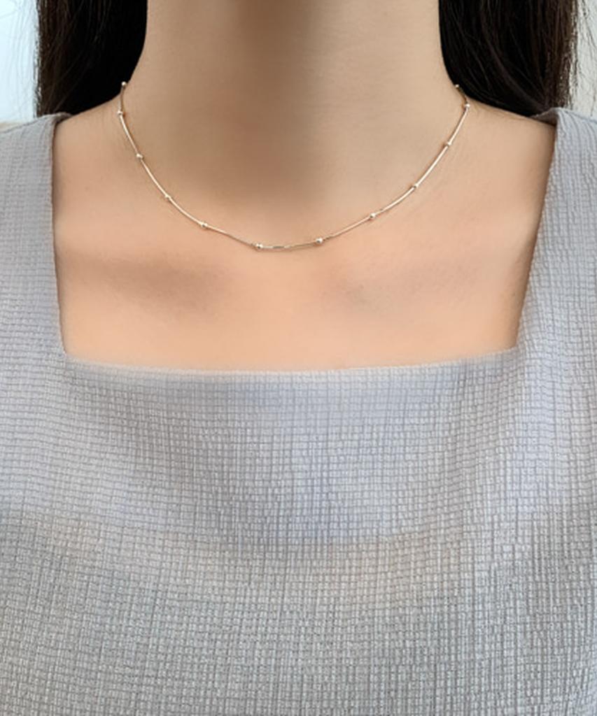 Alleun Silver 925 Snake Chain Square Silver Ball Chain Ball Necklace
