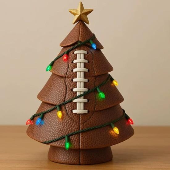 Ball Christmas Tree Ornament Fun Football Xmas Tree Decoration Basketball Tree with Golden Star Topper for Festive Holiday Decor
