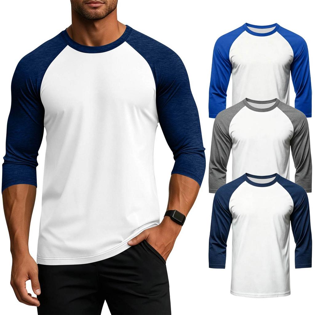 Men's Raglan Sleeve Athletic Shirt Three Pack 3/4 Sleeve Lightweight Breathable Sports Tops for Gym Running Training Casual Wear