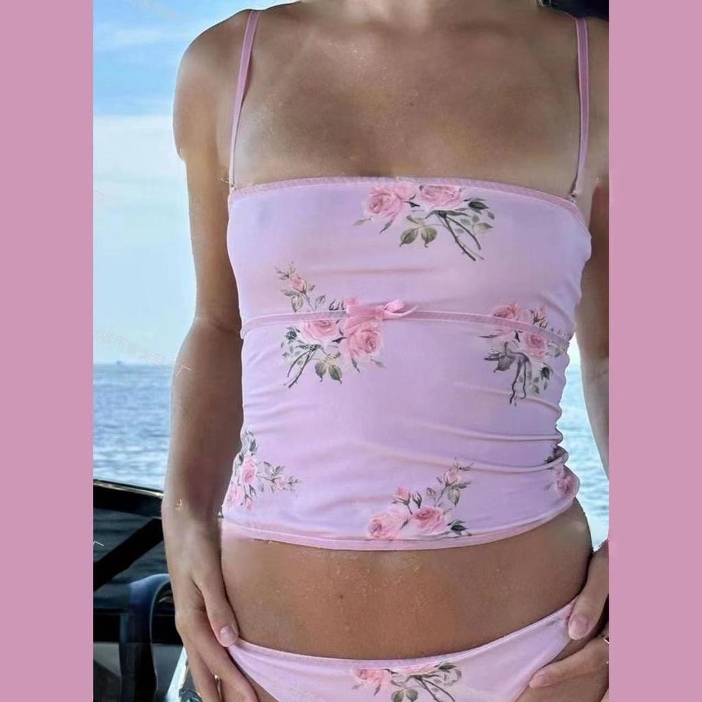Korean Floral Tube Top Bikini for Women - Slimming & Whitening, Perfect for Beach and Hot Springs