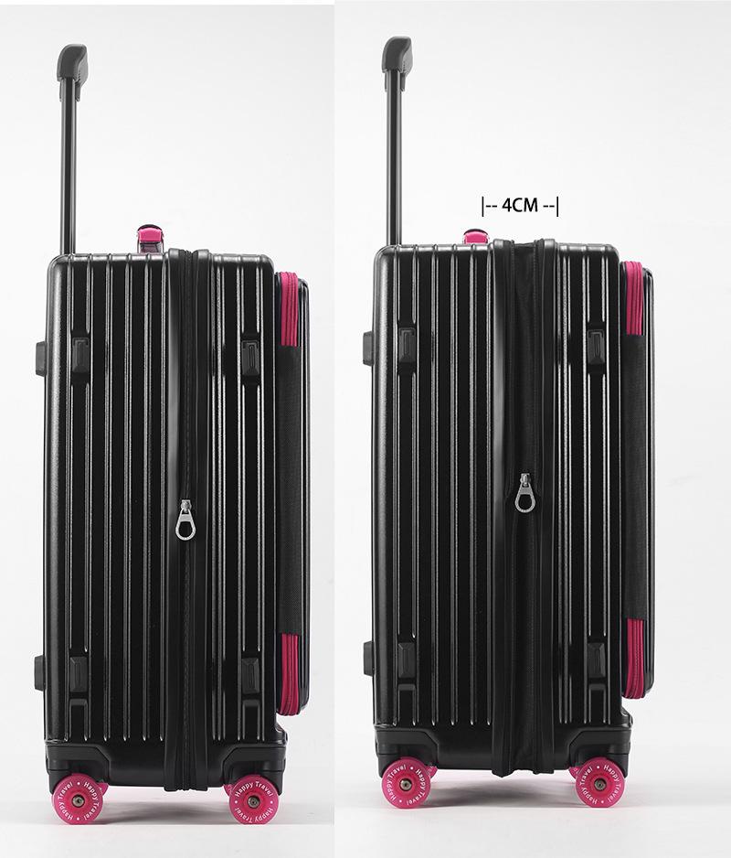 Expandable Color-block Suitcase with Transparent Wheels – Large, Durable, and Side-Opening Carry-On Trolley Case