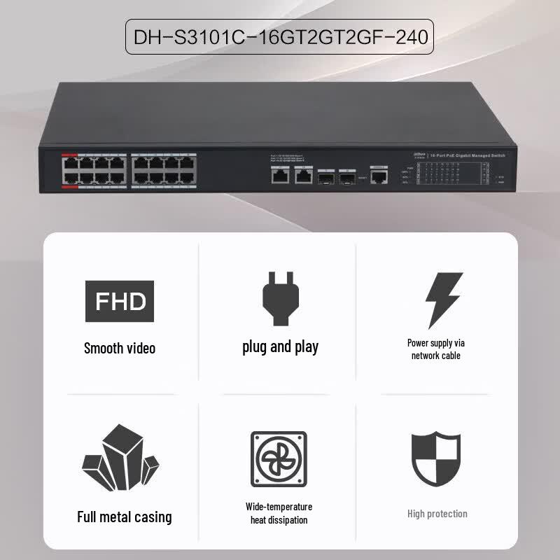 Dahua 16-Port Gigabit Layer 2 Managed PoE Switch CN plug (adapter included)