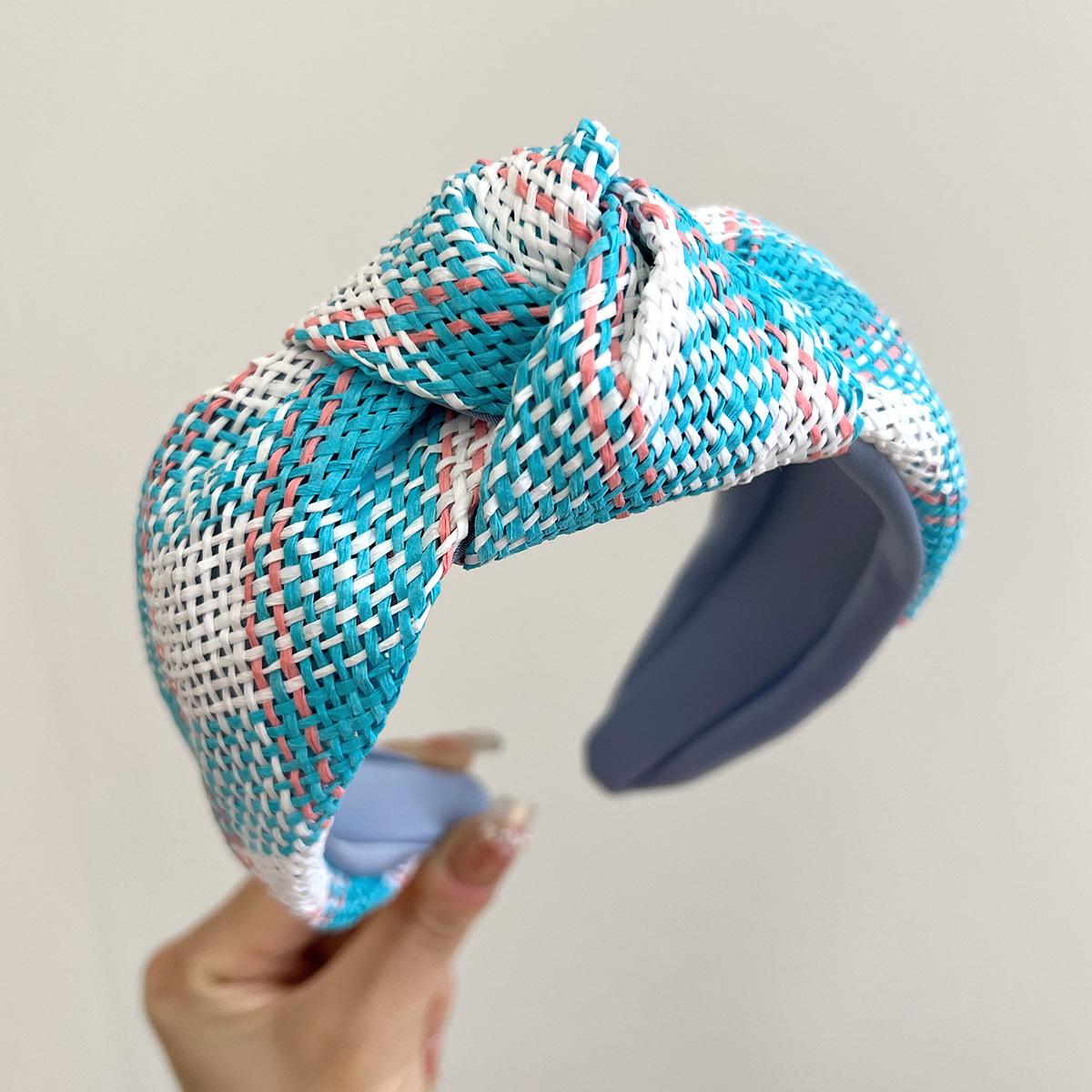 

Летний Цветной Соломенный Вязаный Узел Повязка на Голову Обруч Взрослые Аксессуары для Волос Украшения для Волос