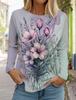 Women's 3d Printed Flower T-shirt Fashion Long-sleeved Round Neck Regular Tops Holiday Weekend Blue Spring and Autumn Wear