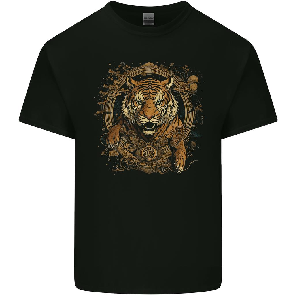 A Ferocious Tiger With a Japanese Background Unisexs Light Cotton TShirt