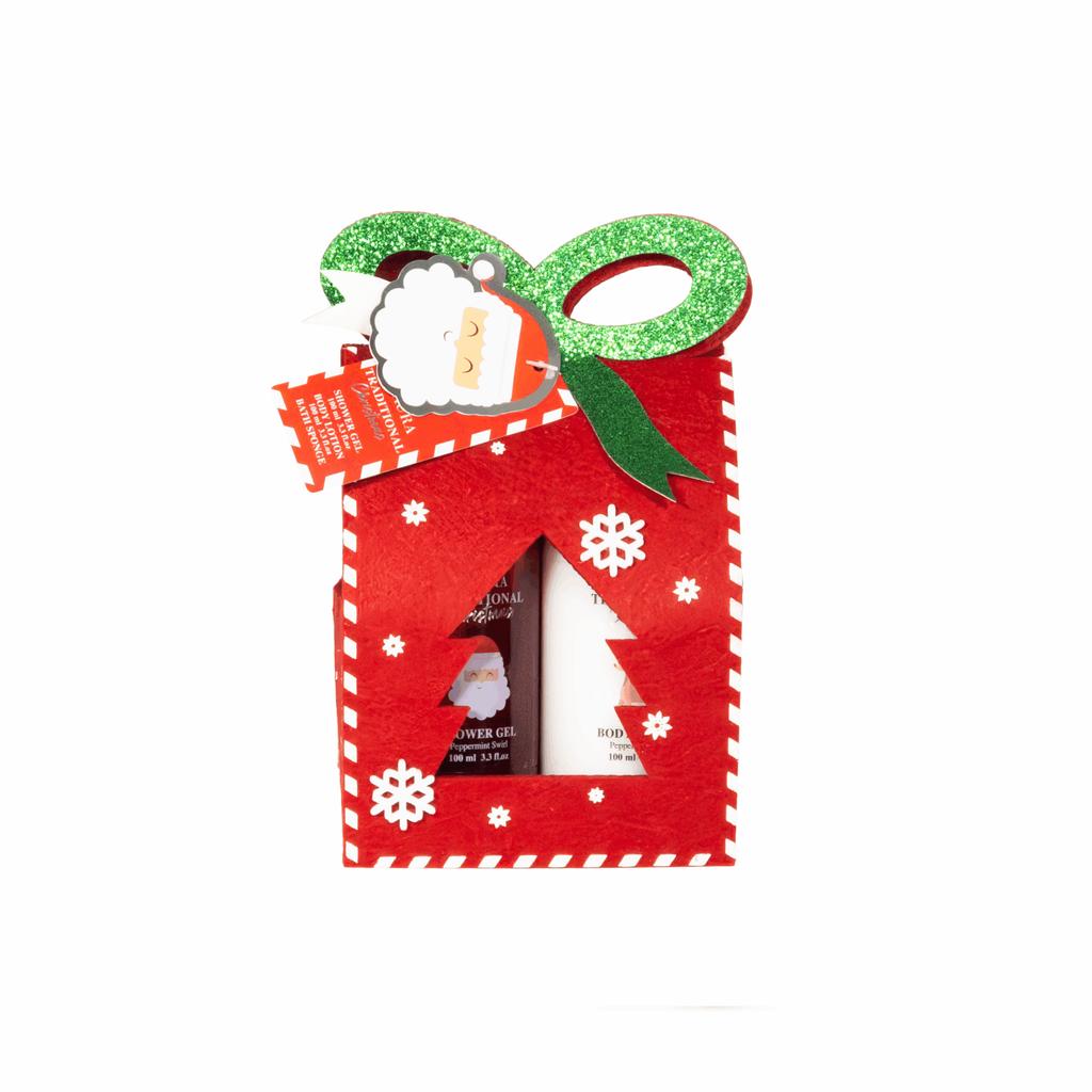 All''Aura X-Mass Care Set In a Felt Bag with a Bow Shower Gel 100ml, Body Lotion 100ml, Body Wash Sponge