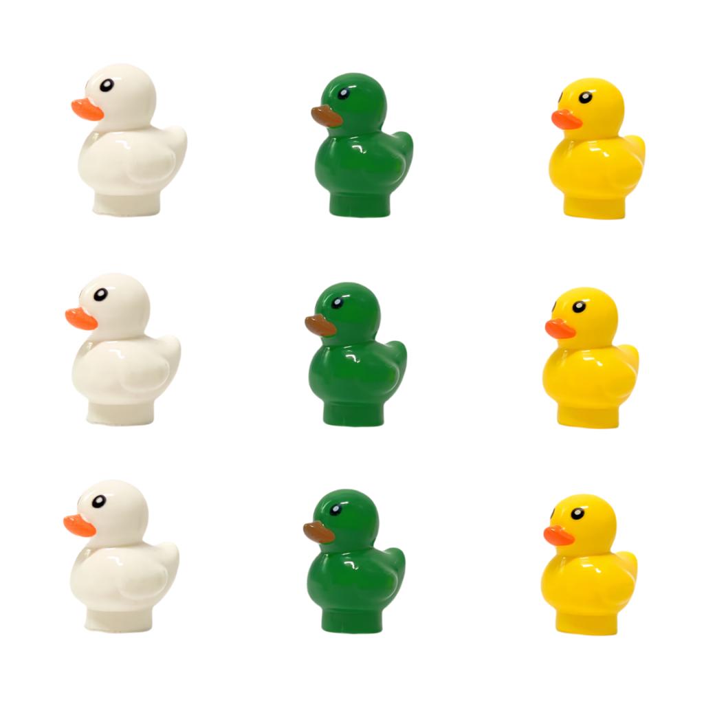 9 Stück Mini-Enten MOC Baustein Set DIY Montage Spielzeug Spielsets Weiß Gelb Grün 3 Farben Verschiedene Tier Szenen Dekorationen