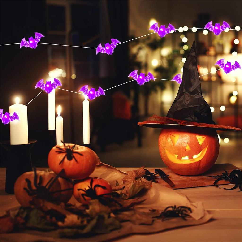 Xiaomi 1pc 20/30 LED Halloween Bat Copper Wire String Light Battery Powered Purple Bat Fairy Lamp For Home Bedroom Festival Party Decor