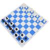 Schachset 42cm Blau und Weiß Aufrollbares PU-Schachbrett 75mm Schachfiguren aus Kunststoff mit Filzunterlage
