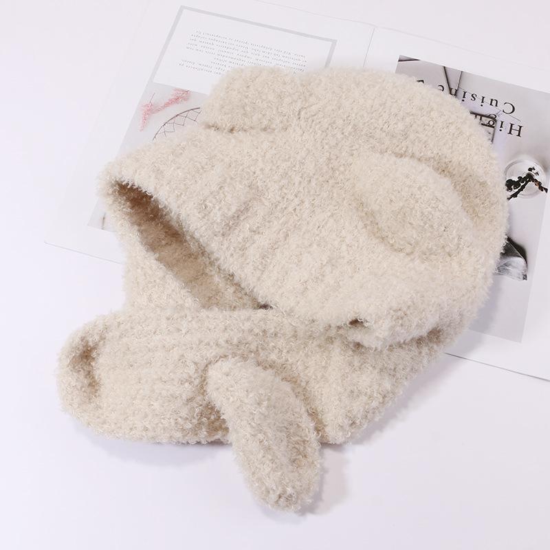 Bärenschal-Mütze Einteilig Zweiteilig Gestrickte Wollmütze für Damen im Herbst und Winter Warmer Gehörschutz Lei Feng Mütze Trend