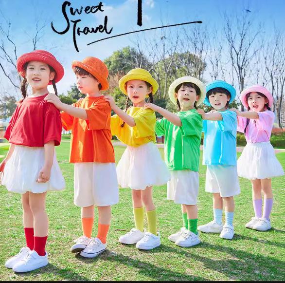 June 1st Kids Dance Costumes - Candy Color Tee for Graduation Photos & Cheerleading 110 cm