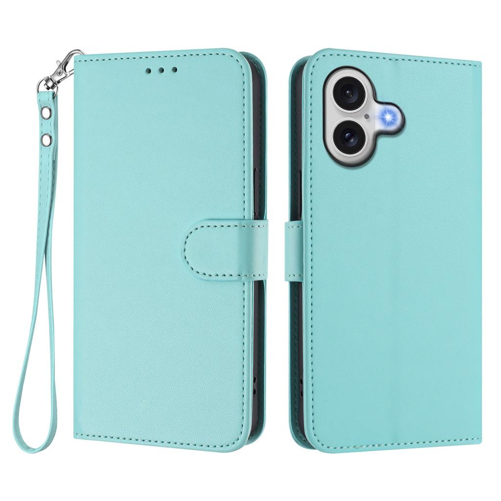 For iPhone 17 Leather Case Wallet Stand Phone Cover with Wrist Strap