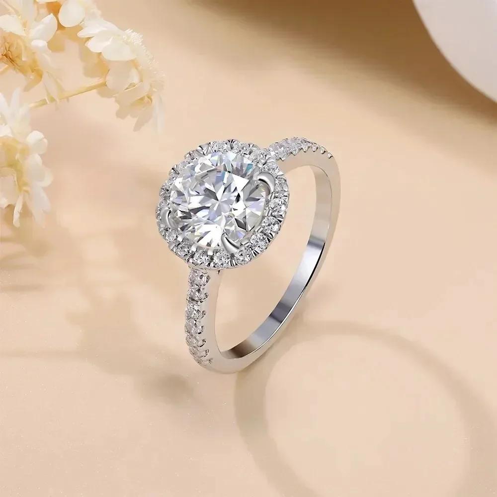 M-JAJA Solitaire 1ct Halo Moissanite Engagement Ring for Women S925 Silver Diamond Wedding Band Bridal Luxury Jewelry
