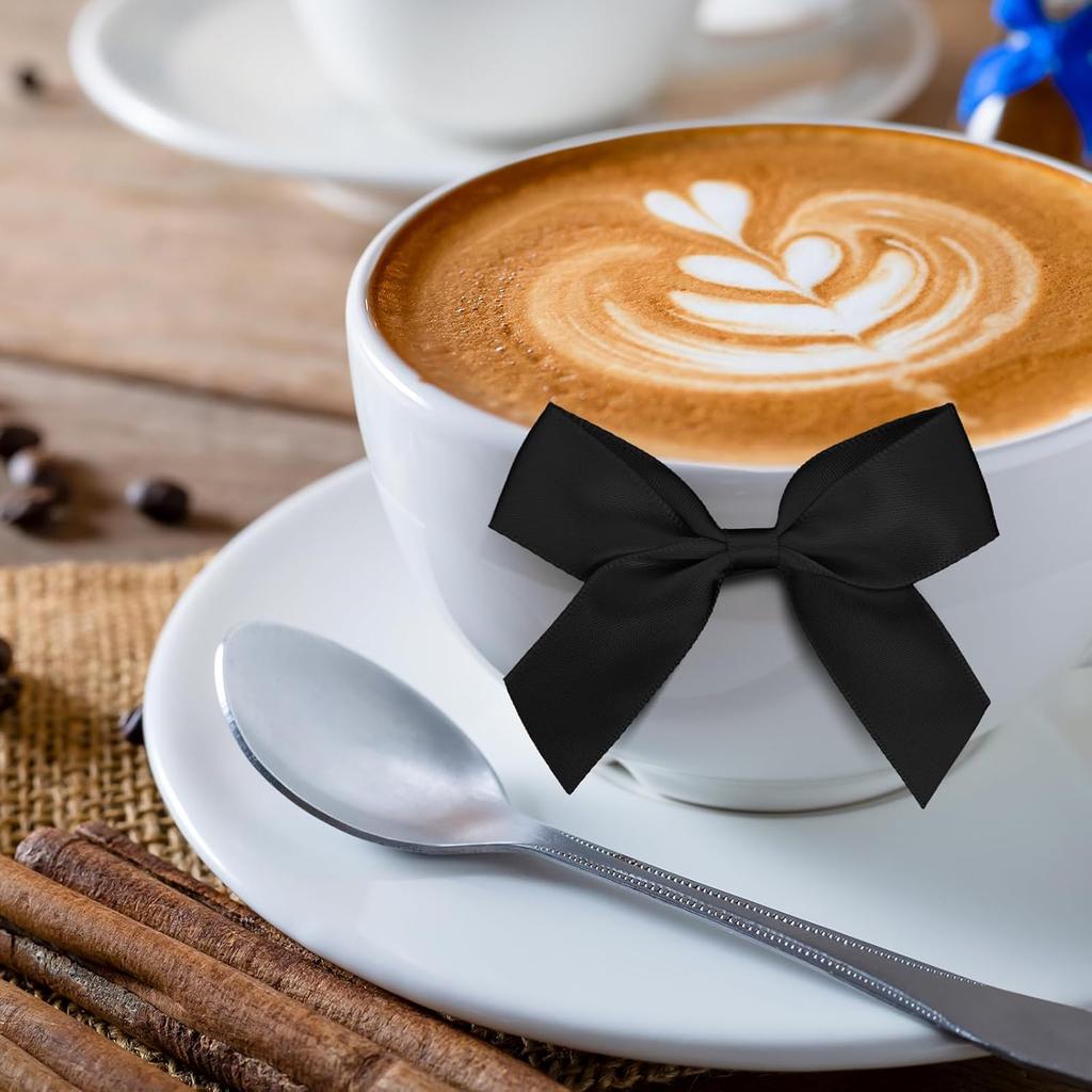 Satin Ribbon Black Bow Decor 2." Self Adhesive Premade Bows for Gift Wrapping Black Mini Bow for Treat Bags Party Favors Wedding Decorations - 50