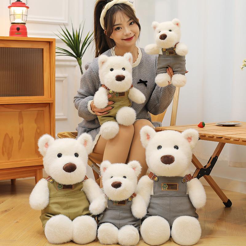 Cute overalls West Highland dog plush toy dressing little white dog doll sleeping doll