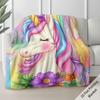 (2D Flat Printing) 1pc Cute Magical Rainbow Unicorn Pattern Print Blanket - Lightweight Flannel Throw for Sofa Bed Travel Camping