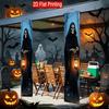 2D Flat, 2D Flat -2pcs of 2D Flat Dark Gothic Halloween Theme, 30.48X179.83 cm Polyester Door Couplet, Black Robe Death God Skull Design, Suitable for