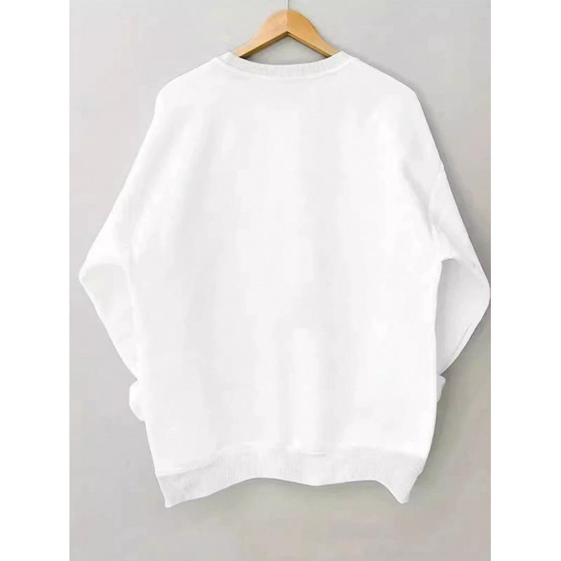 Women's European & American Autumn Cherry Print White Long Sleeve Hoodie - Casual, Loose, Versatile Style