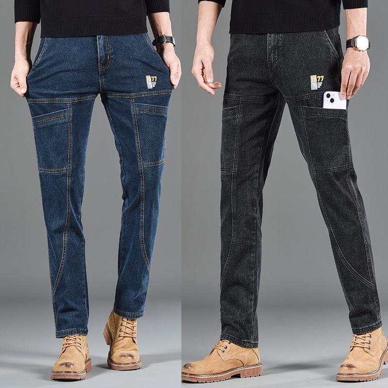 Vier Jahreszeiten Tragbar 2024 Neue Denim High-End Spleißung Slim Fit Kleine Gerade Bein Herrenhose