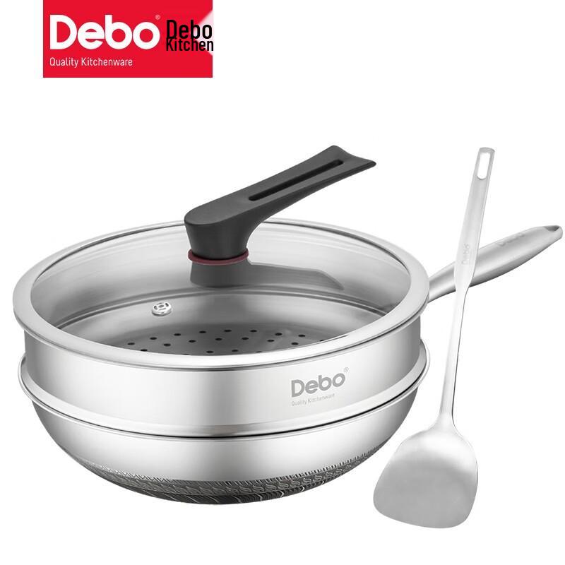 Debo 316 Edelstahl Doppelseitige Waben Antihaft Wok, 32cm