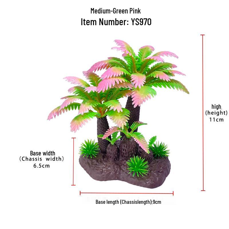 Aquarium Decor: Plastic Simulated Aquatic Plants & Coconut Tree Ornaments