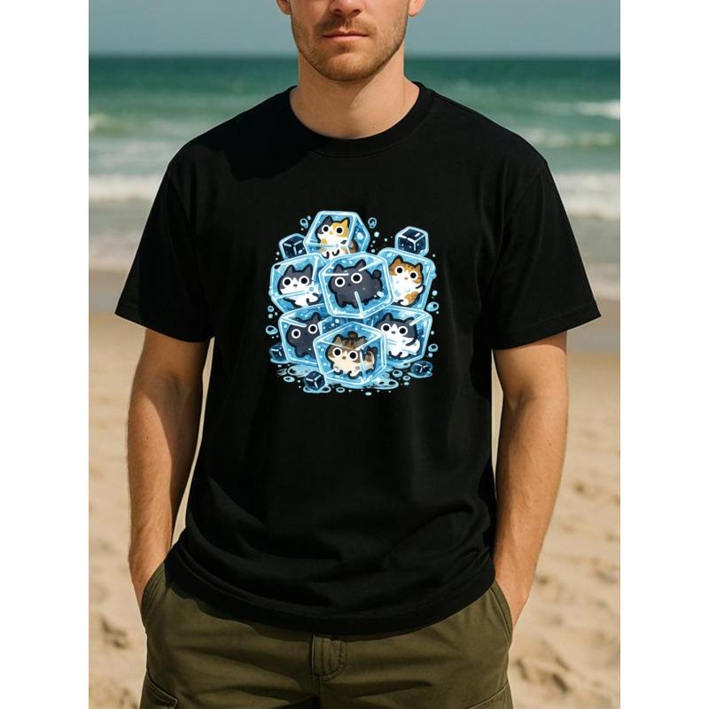 

European sizes Iced Cat Cat Summer Cute Style Soft T-shirt, Suitable for Outdoor Activities, Weekend Leisure Wear, 4XL чорний