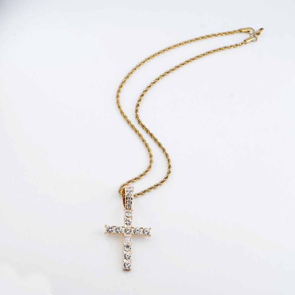 Full Diamond Cross Pendant Personalized Light Luxury Accessories Jewelry Environmental Friendly Alloy Retro Cross Fried Dough Twists Necklace