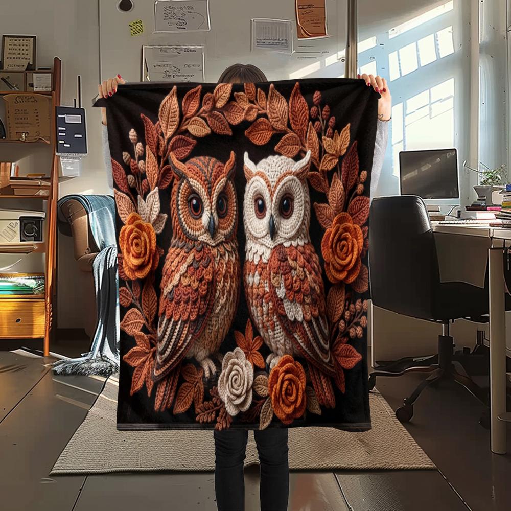 1Pc owl Print Flannel Blanket, High quality Comfortable for All Seasons, Home Decor, Warmth and Comfort, Perfect for Christmas Gifts W66