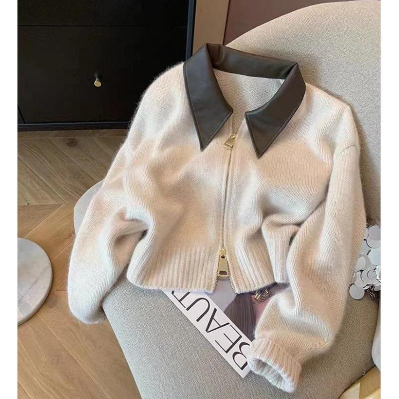 Premium Women's Coat Spring New Polo Neck Zipper Sweater Women's Knitted Cardigan