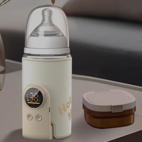 Milk Warmer Portable Baby Bottle Warmer with One-Button Control USB Rechargeable Wireless Milk Heater No Water Needed Intelligent Temperature Control