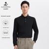 Langdeng Men's Elastic Brushed Long-Sleeve Polo Shirt