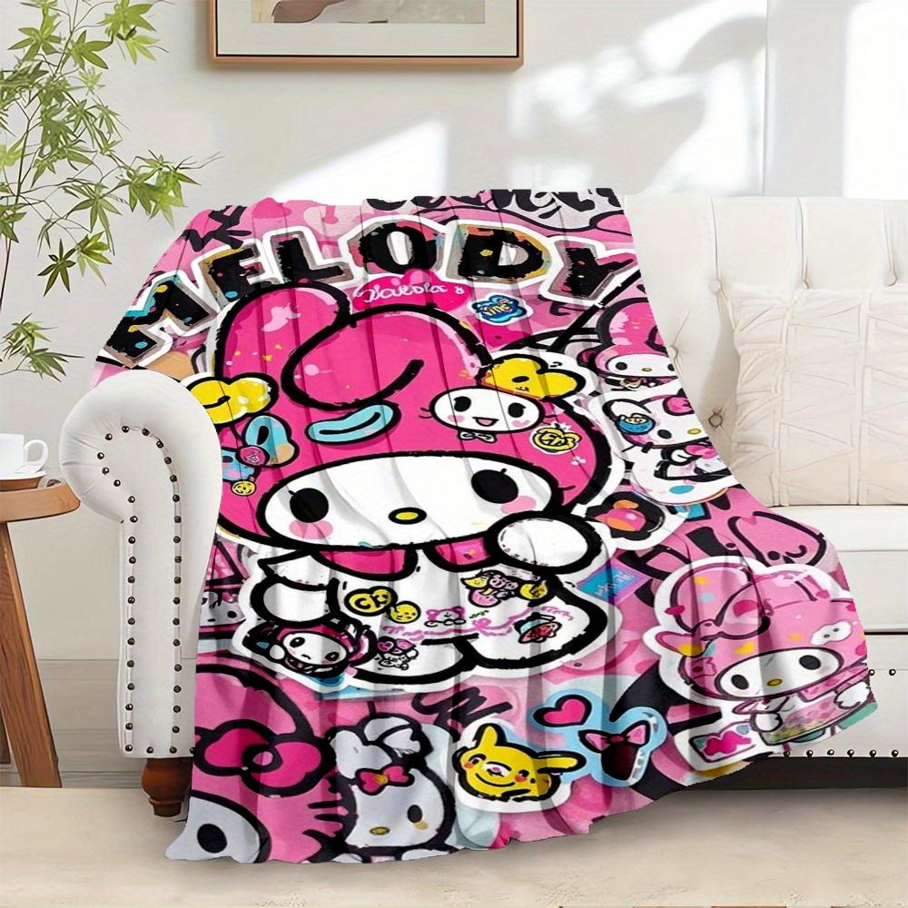 

1pc Flannel Hello Kitty, Stickers, MelodyThrow Blanket, Cartoon Truck Pattern Printed Blanket, Warm Cozy Soft Blanket For Couch Bed Sofa Car 130x150cm