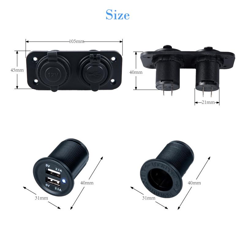 Cigarette Lighter Socket Splitter 12V-24V 2 Port USB Car Charger 5V 4.2A Output with LED Light Power Adaptor Car Accessories