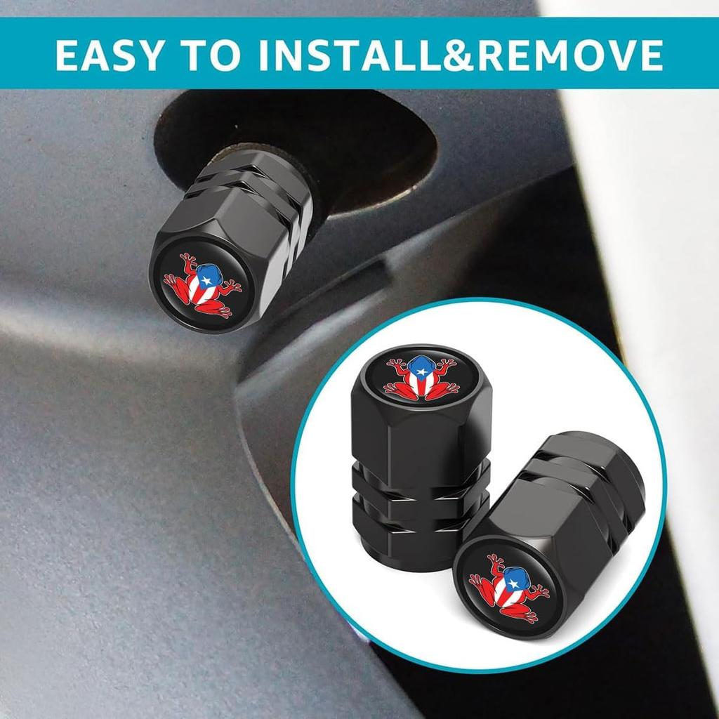 4 Pcs for Puerto Rico Rican Frog Tire Valve Stem Caps Universal Metal Air Stem Cover Accessories for Cars, SUV, Truck, Motorcycles,Bicycles