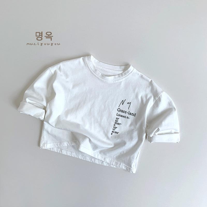 Kids Unisex Casual Letter Print Black White Long Sleeve T Shirt Top