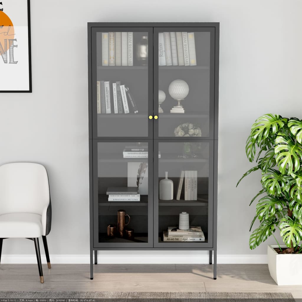 Vidaxl Witryna, Antracytowa, 90X40X180 Cm, Stal I Hartowane Szkło