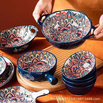 Set veselă ceramică boemă vas de copt de uz casnic vas cu mâner vas pentru orez vas cu două mânere vas pentru supă farfurie