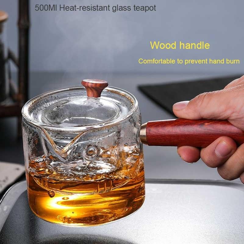 Teiera in vetro da 500 ml con infusore, filtro, bollitore, manico in legno, set da ufficio