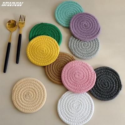 Set de table rond en coton tissé à la main, dessous de verre, accessoires de cuisine, tapis, tasse, résistant à la chaleur, couleur unie, pour café et boissons