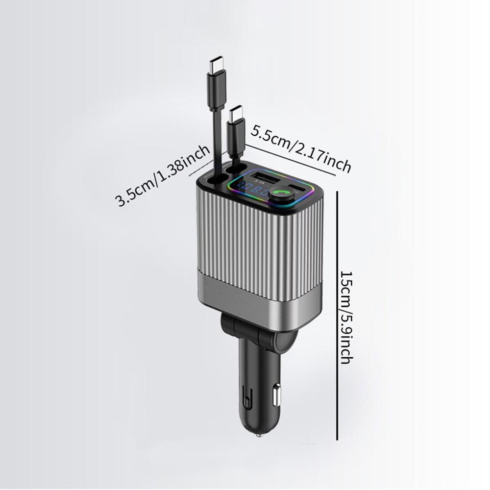 Nabíječka do auta 4 v 1 Bluetooth Multifunkční nabíječka Pohodlné použití Nabíjecí adaptér Type-C s digitálním displejem s výsuvným kabelem Pro iPhone