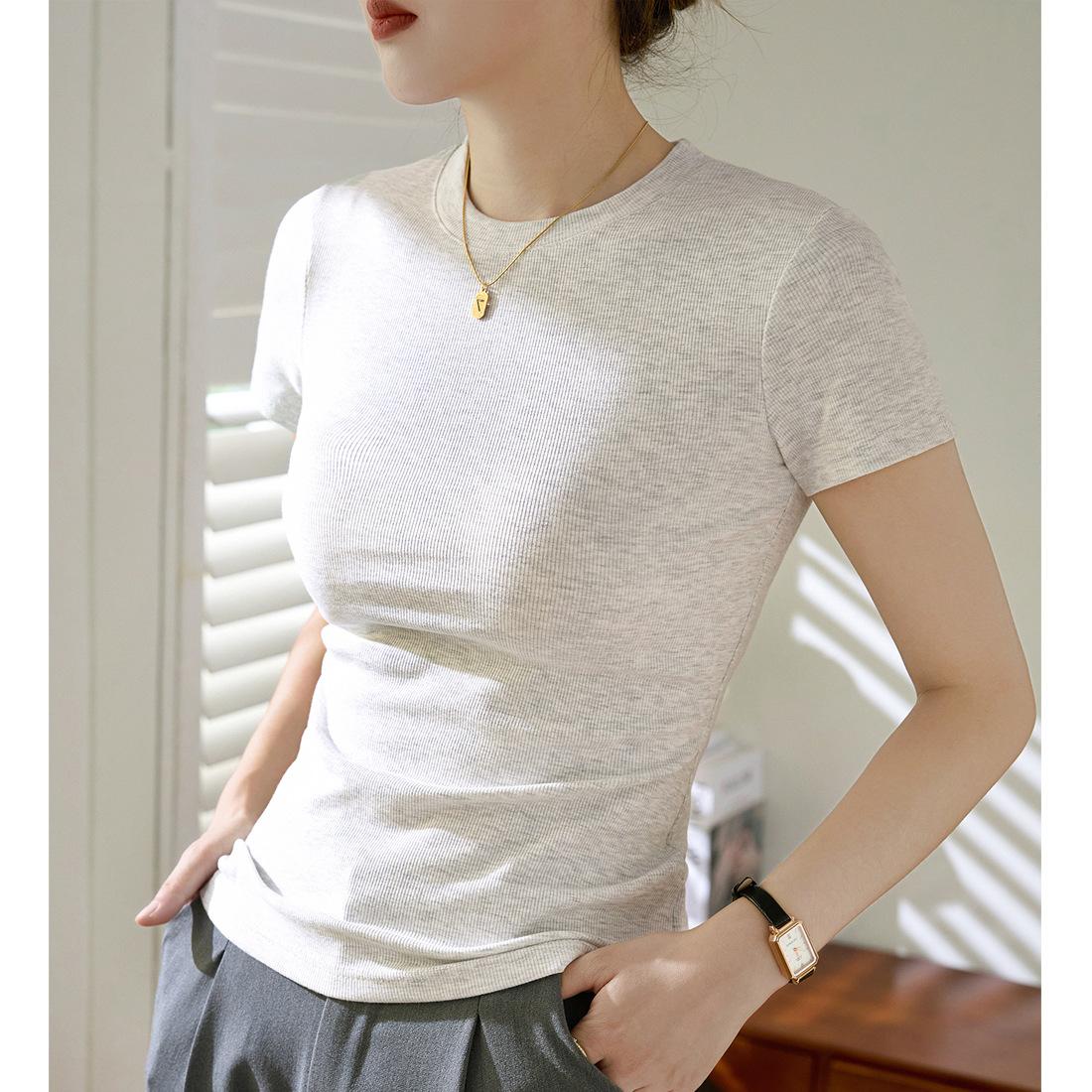 

Летняя женская универсальная тонкая футболка с круглым вырезом из высокоэластичного хлопка с короткими рукавами XL