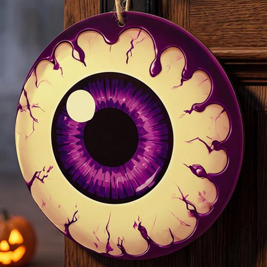 Creative Festival Door Ornaments Halloween Glowing Eyes, Glow in The Dark Eyeball Wooden Hanging Sign, Spooky Outdoor Courtyard Holiday Decor