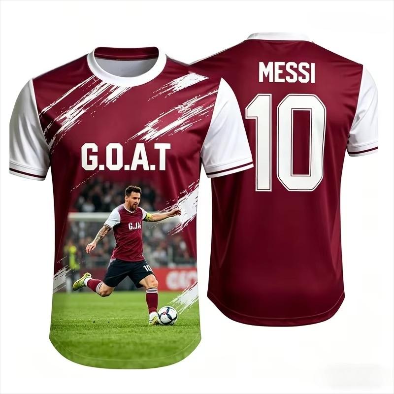 2026 Messi No.10 G.O.A.T Print Football T-shirt, 3D Graphic Sports Jersey, Unisex Adult Casual Short Sleeve Soccer Fan Tops