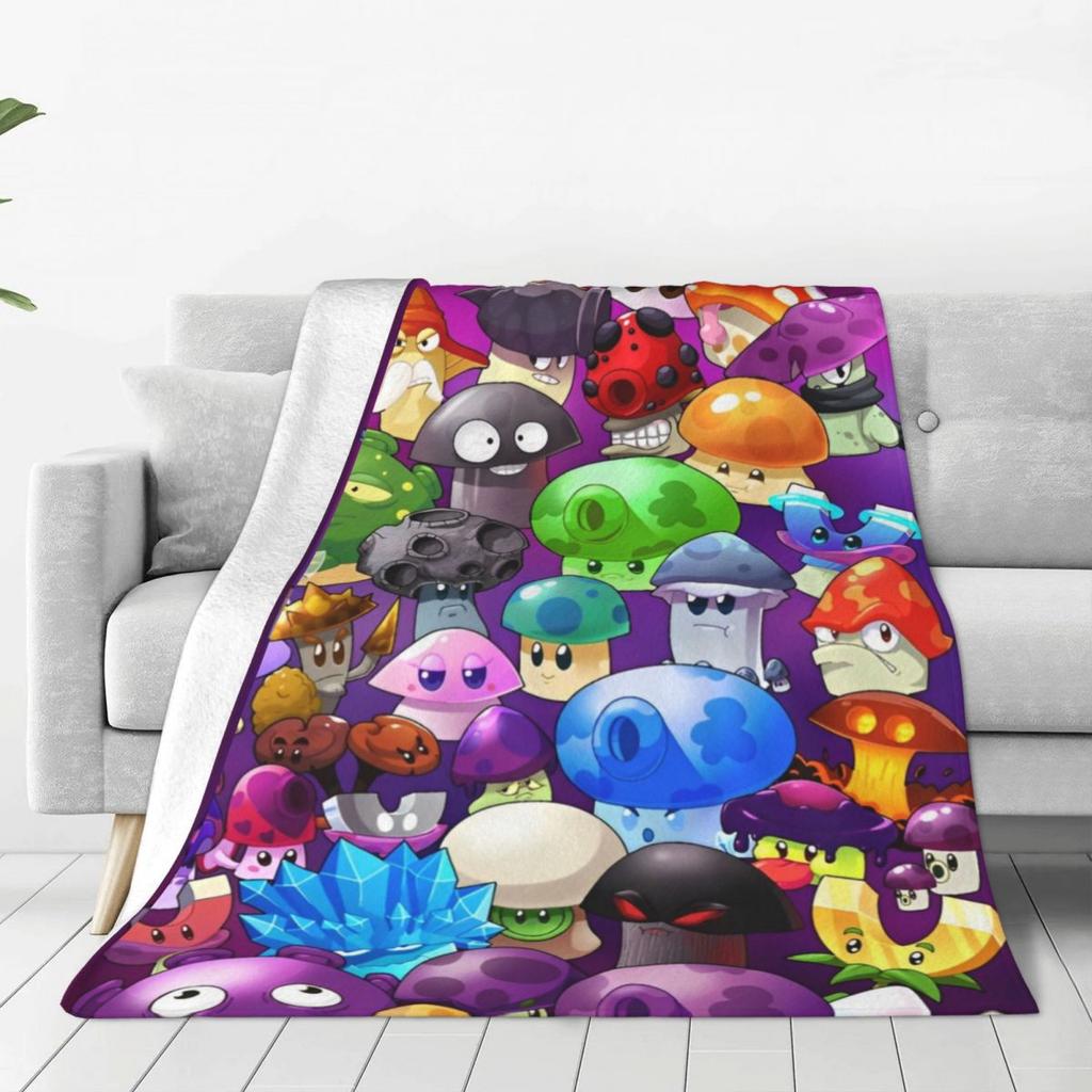 Game P-Plants-vs-Zombie Printed Warm Blanket Picnic Plush Throw Blanket Graphic Couch Chair Flannel Bedspread Sofa Bed Cover